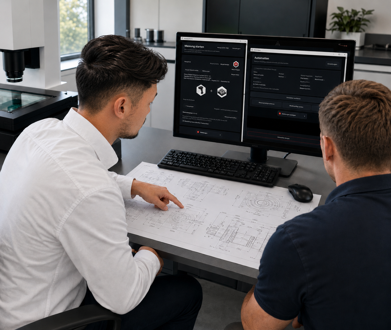 Praxisnahe Schulung und gemeinsame Arbeit direkt an Messmaschine und Software
